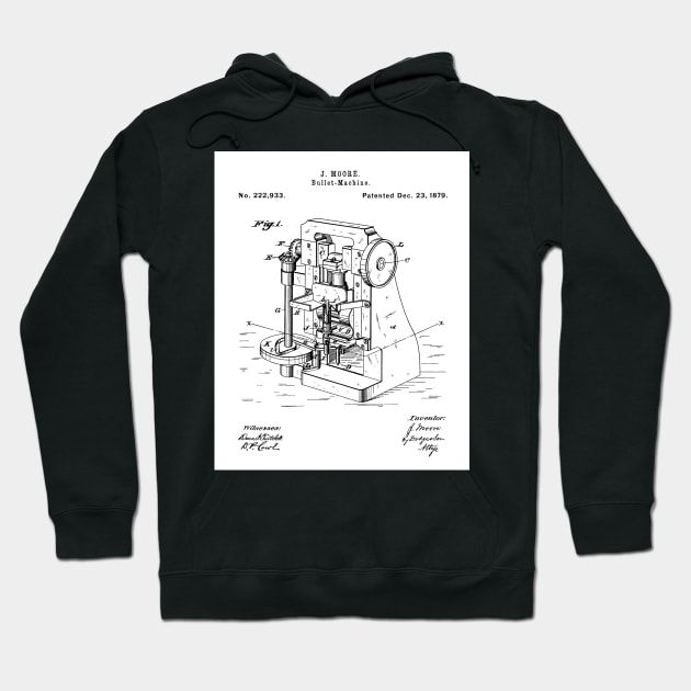 Bullet Machine Patent - Gun Enthusiast Firearms Shop Art - White Hoodie by patentpress